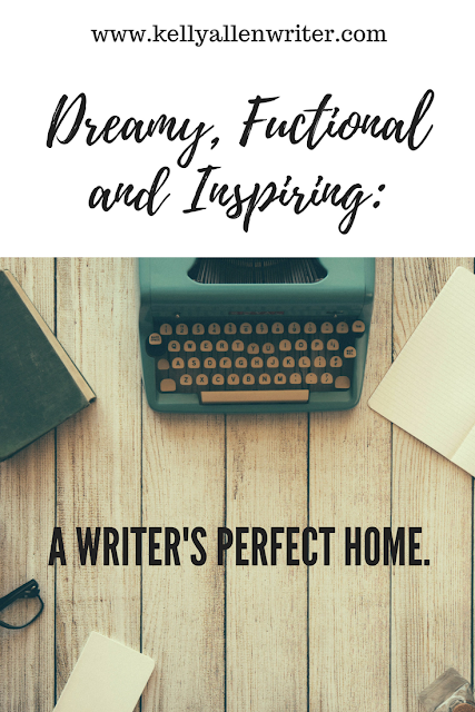 Pinterest. Pin for Pinterest with a desk and typewriter, glasses and books on top plus title.