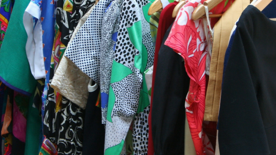 Clothes. An array of bold prints and colourful clothing.