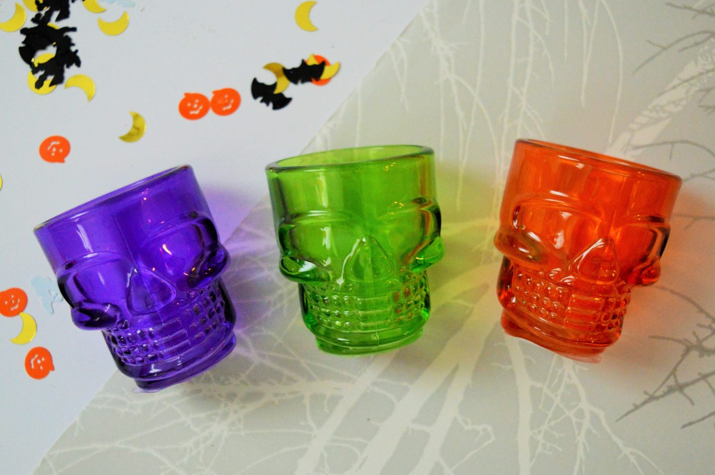 must have Halloween items for 2018 three shot glasses purple, green and orange
